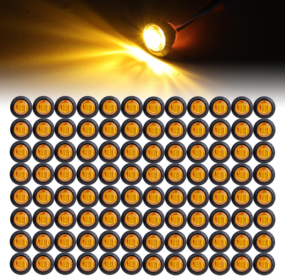 100 Pcs 3/4 Inch Small Round Amber Sealed Button Side Marker Lights Fit for T...
