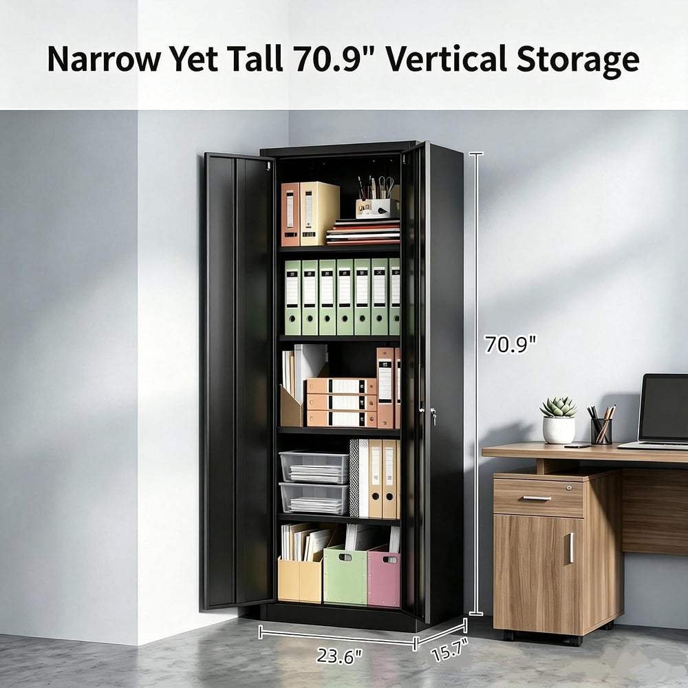 24"W Slim Metal Garage Storage Cabinet, Black