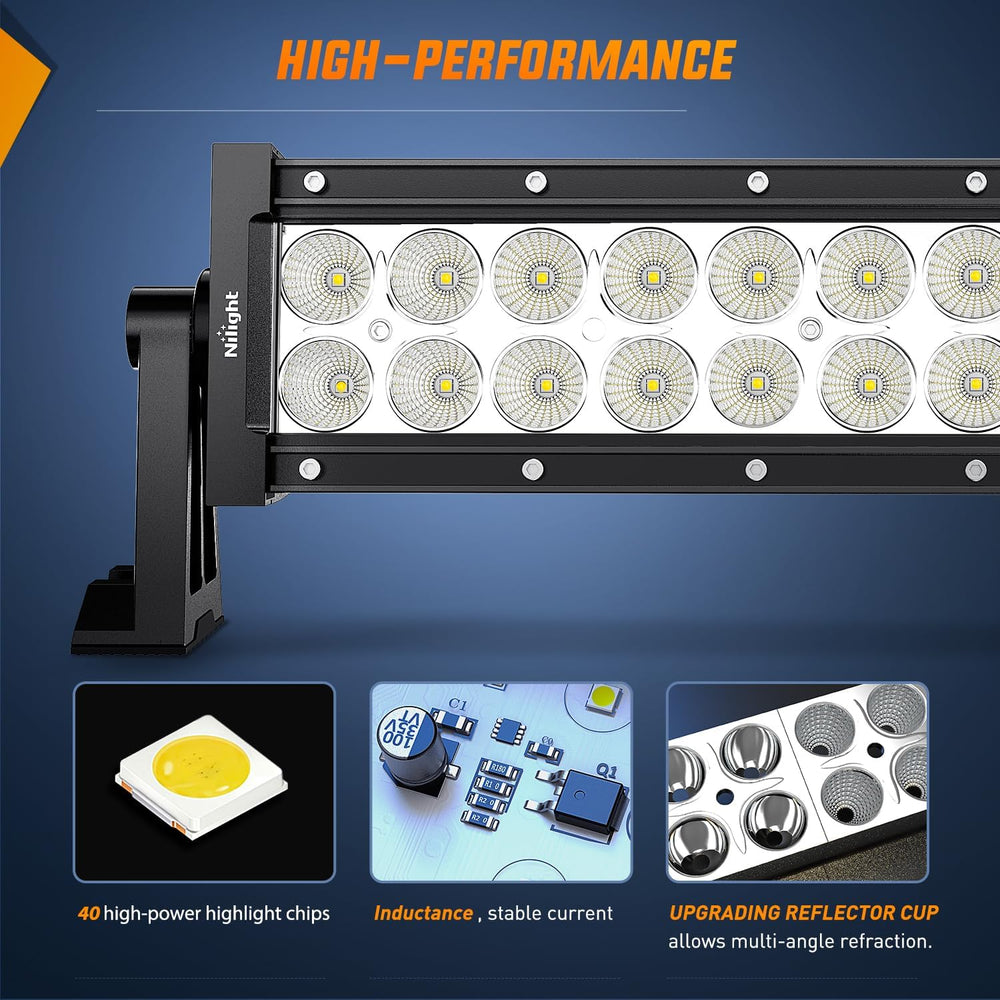 Nilight 50Inch 288W Curved Spot Flood Combo Led Light Bar Off Road Driving Li...