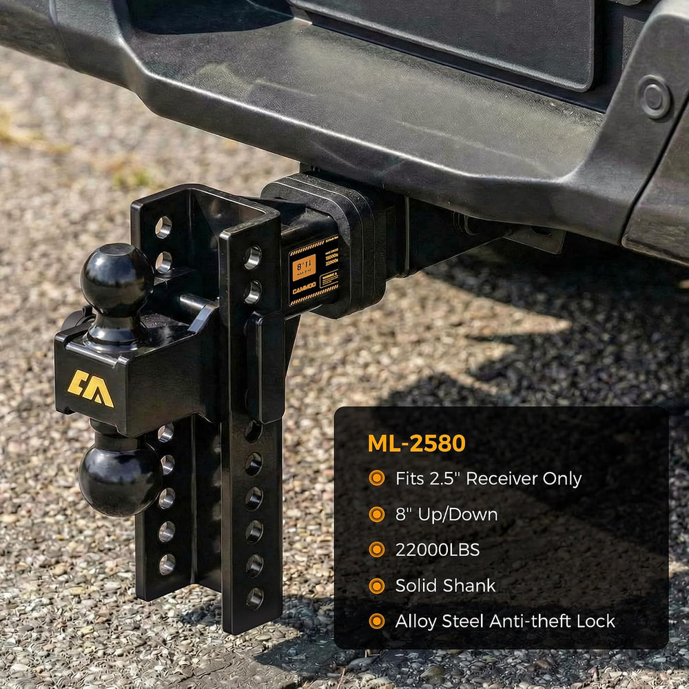 CAMMOO Adjustable Trailer Hitch for 2.5 inch Receiver 8inch Rise/Drop Hitch