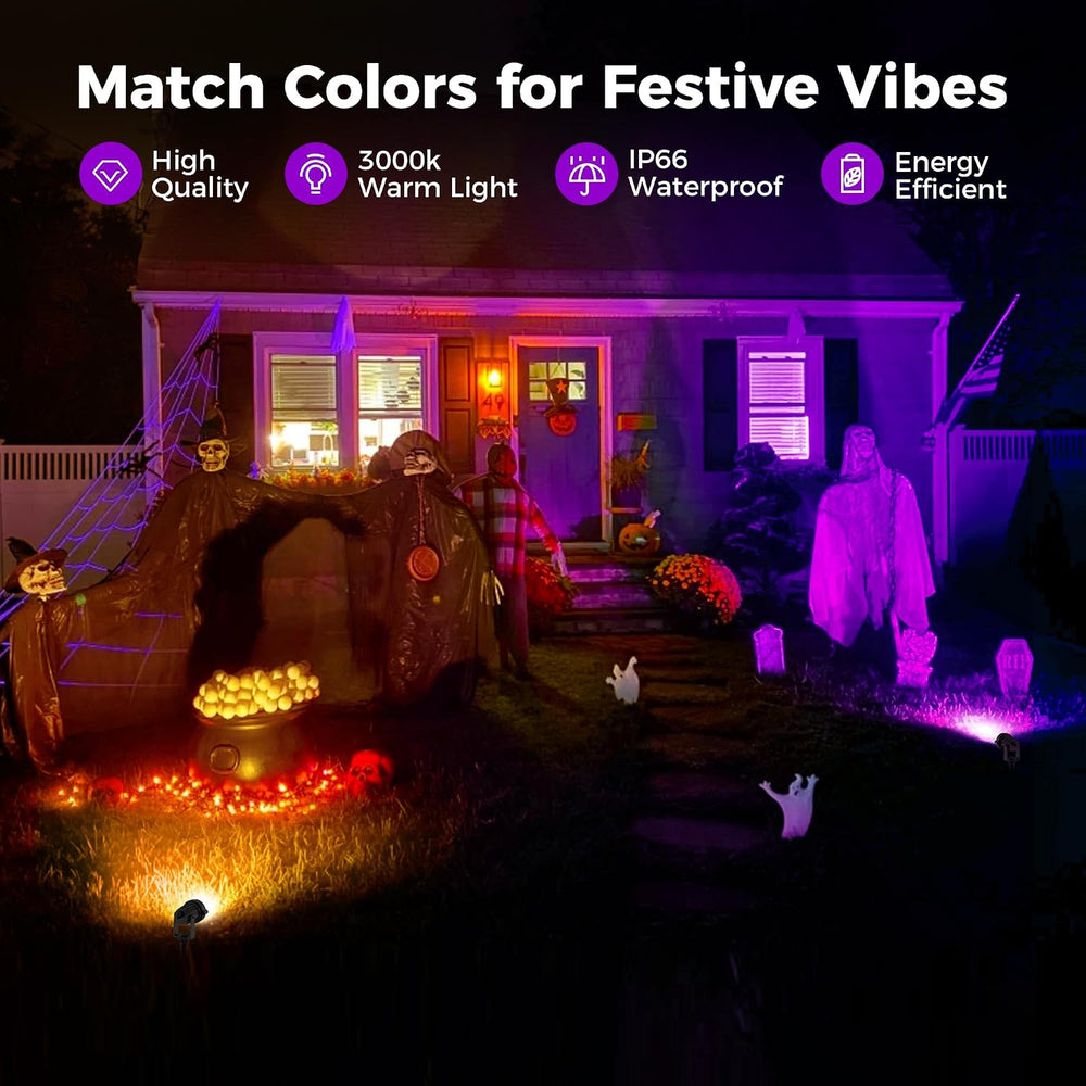 L LOHAS LED Halloween Purple Outdoor Lights Dusk to Dawn Spotlight Plug in