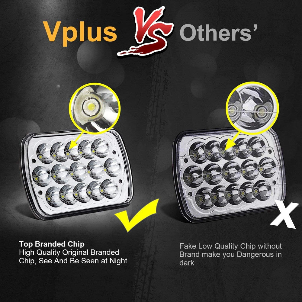Partsam 2PCS Rectangle H6054 LED Headlights 5x7 7x6 Headlamp Hi/Low Sealed Be...