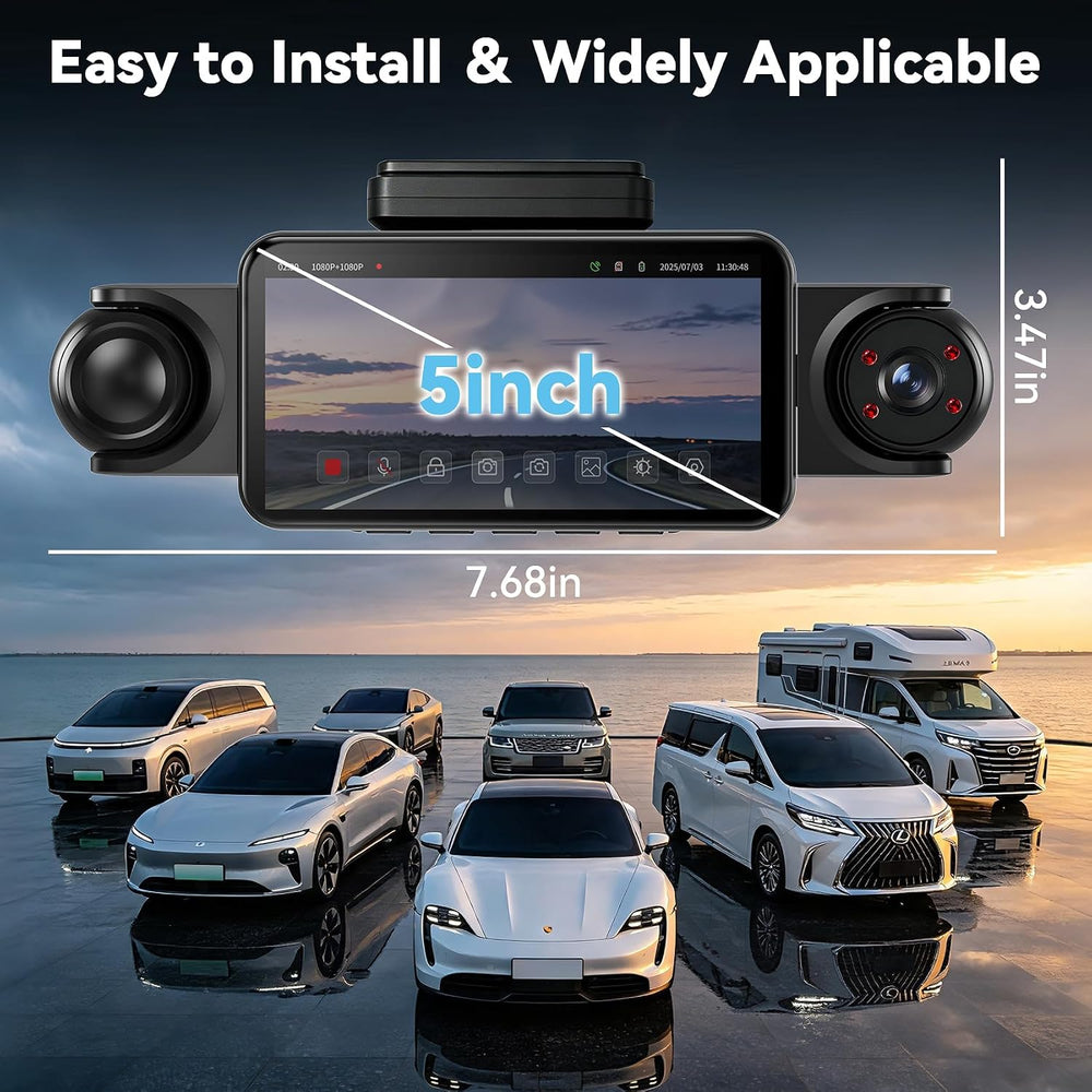 5'' Extra Large 4K Dash Cam Front Rear Left Right, 360ยฐ 4 Channel Das...