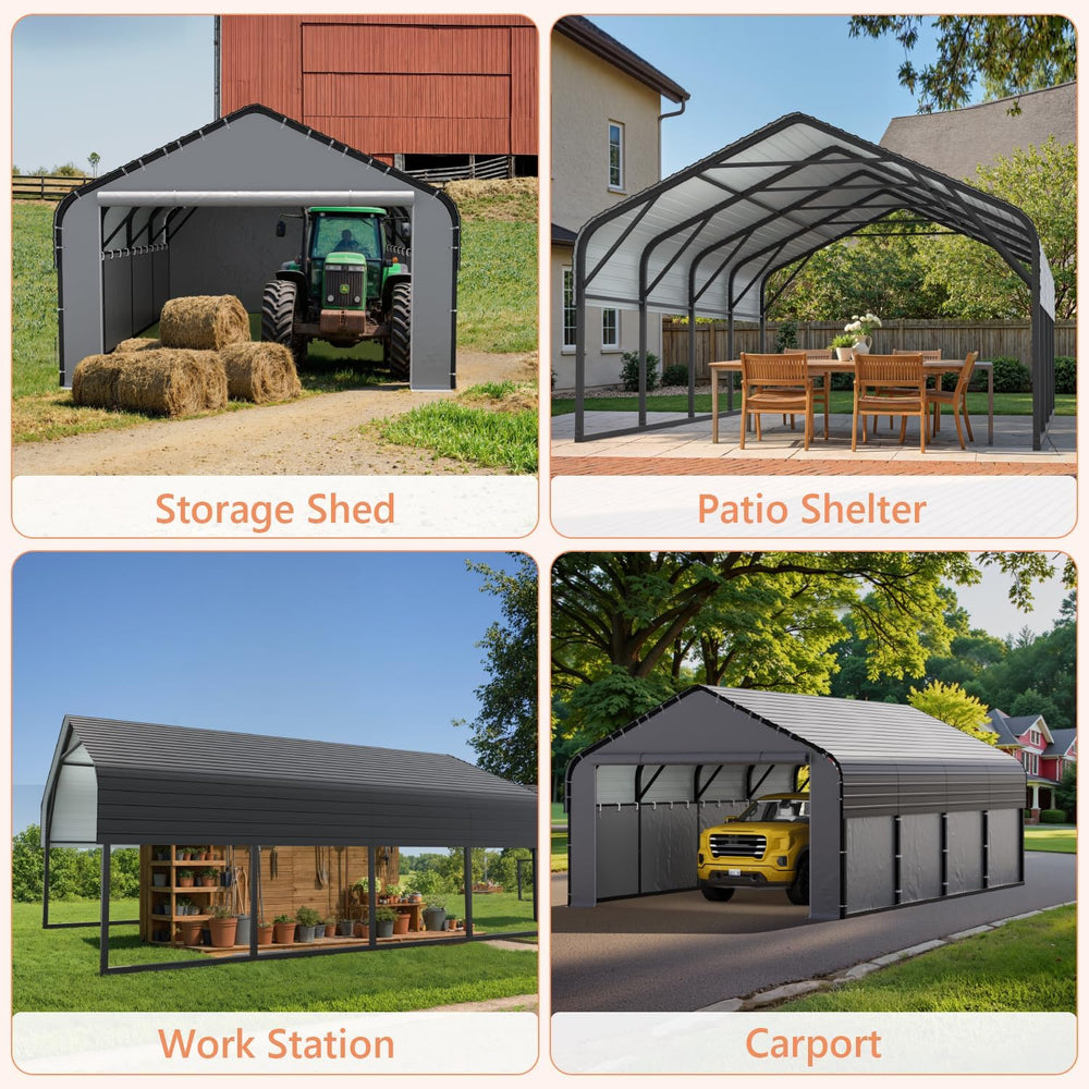 12x20 Heavy Duty Metal Carport, All-Weather Enclosed Car Garage