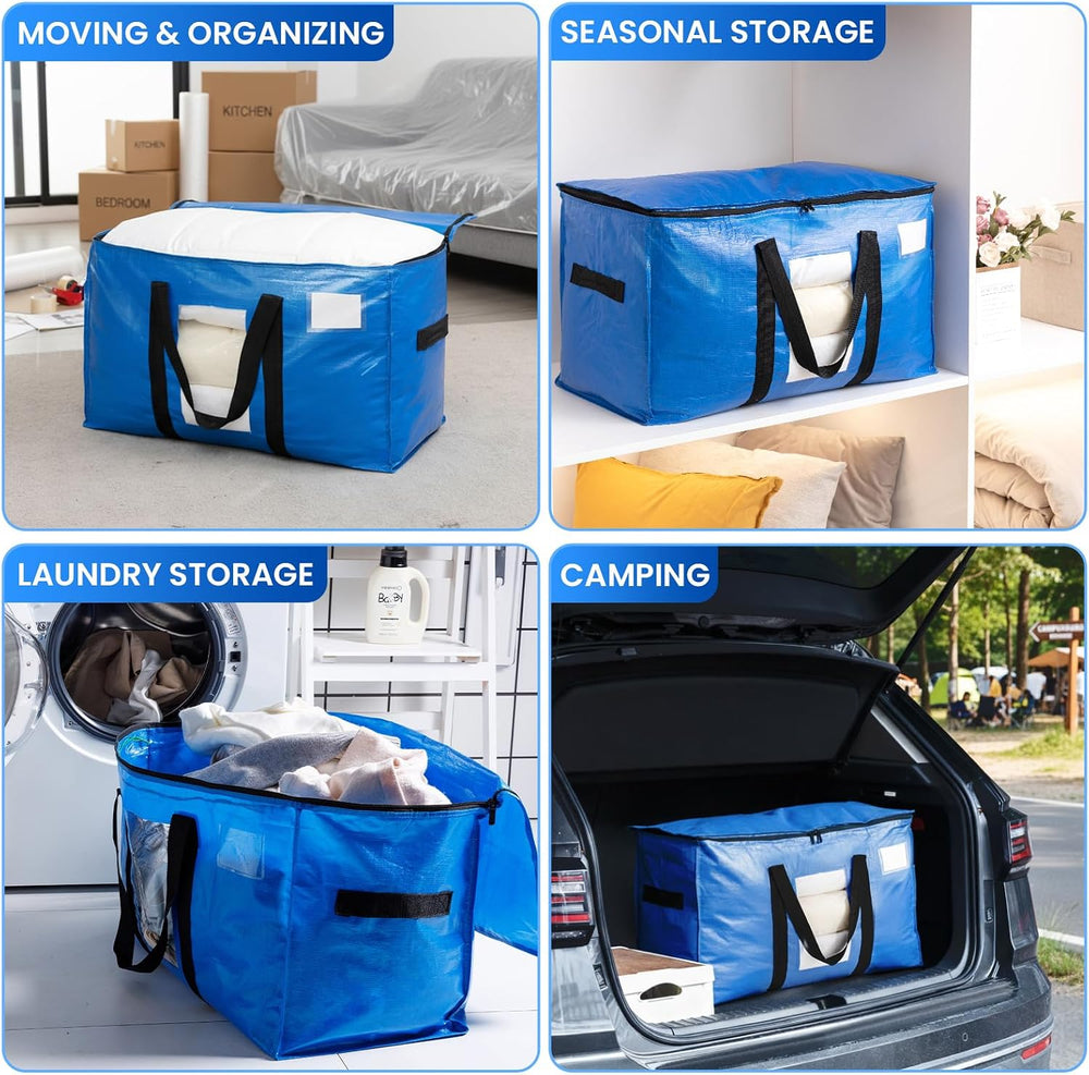 TAILI 4 Pack Blue Extra Large Moving Bags,Storage Bags with Visible Window