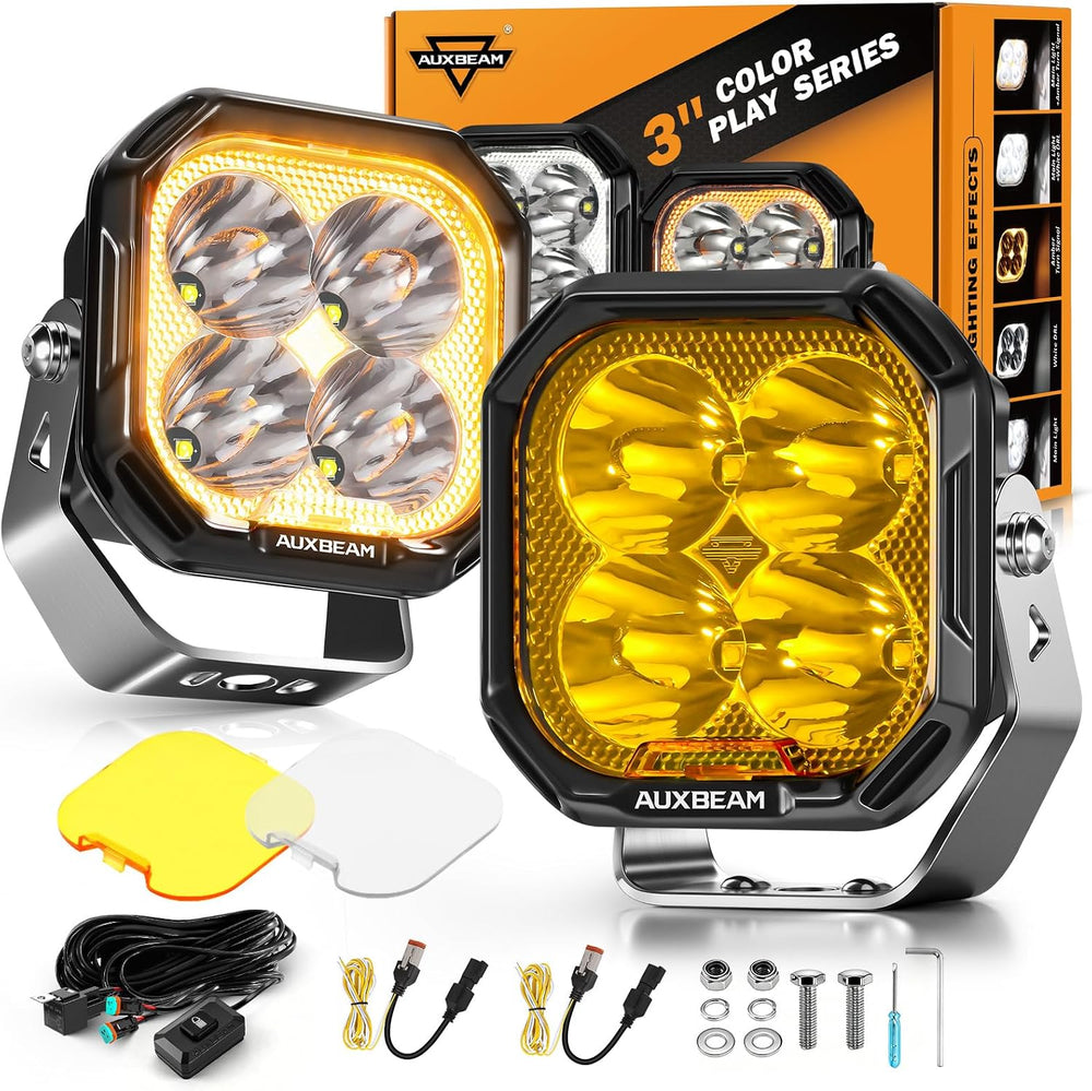 Auxbeam Color Play Series 3 Inch LED Pod Lights with DRL & Turn Signal