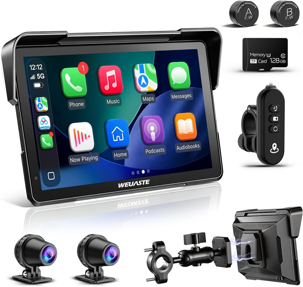 2026 Weuaste 7" Wireless Motorcycle CarPlay with Android Auto/iOS, GPS N...