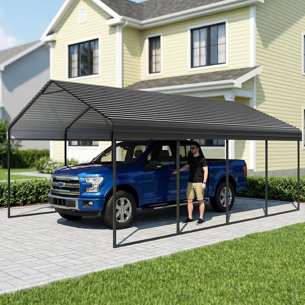 Metal Carport Canopy 12x20FT Heavy Duty with with Top Crossbar