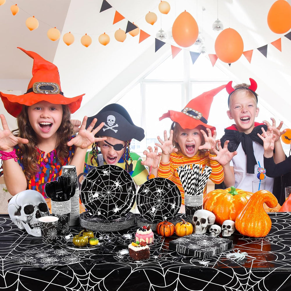 Funnymoom 452 Pcs Halloween Spiderweb Party Supplies Tableware for 50 Guest
