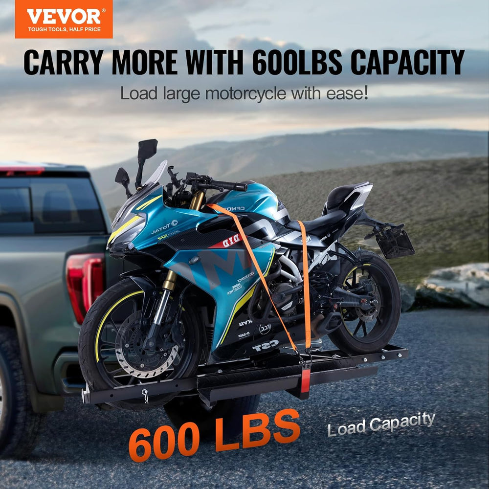 VEVOR Motorcycle Carrier, 600 LBS Steel Motorcycle Carrier Hitch Mount with 4...