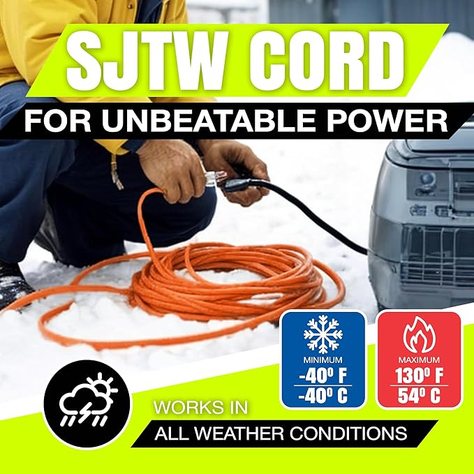 100ft Outdoor/Indoor Extension Cord 12/3 Gauge Extra Heavy Duty 3 Prong SJTW