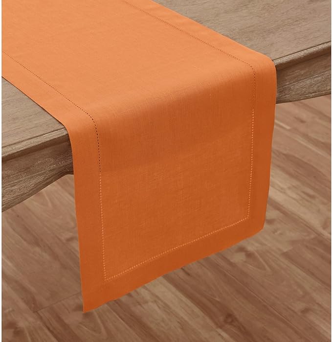 Solino Home Linen Pumpkin Table Runner 120 Inches Long - 100% Pure Linen Hems...
