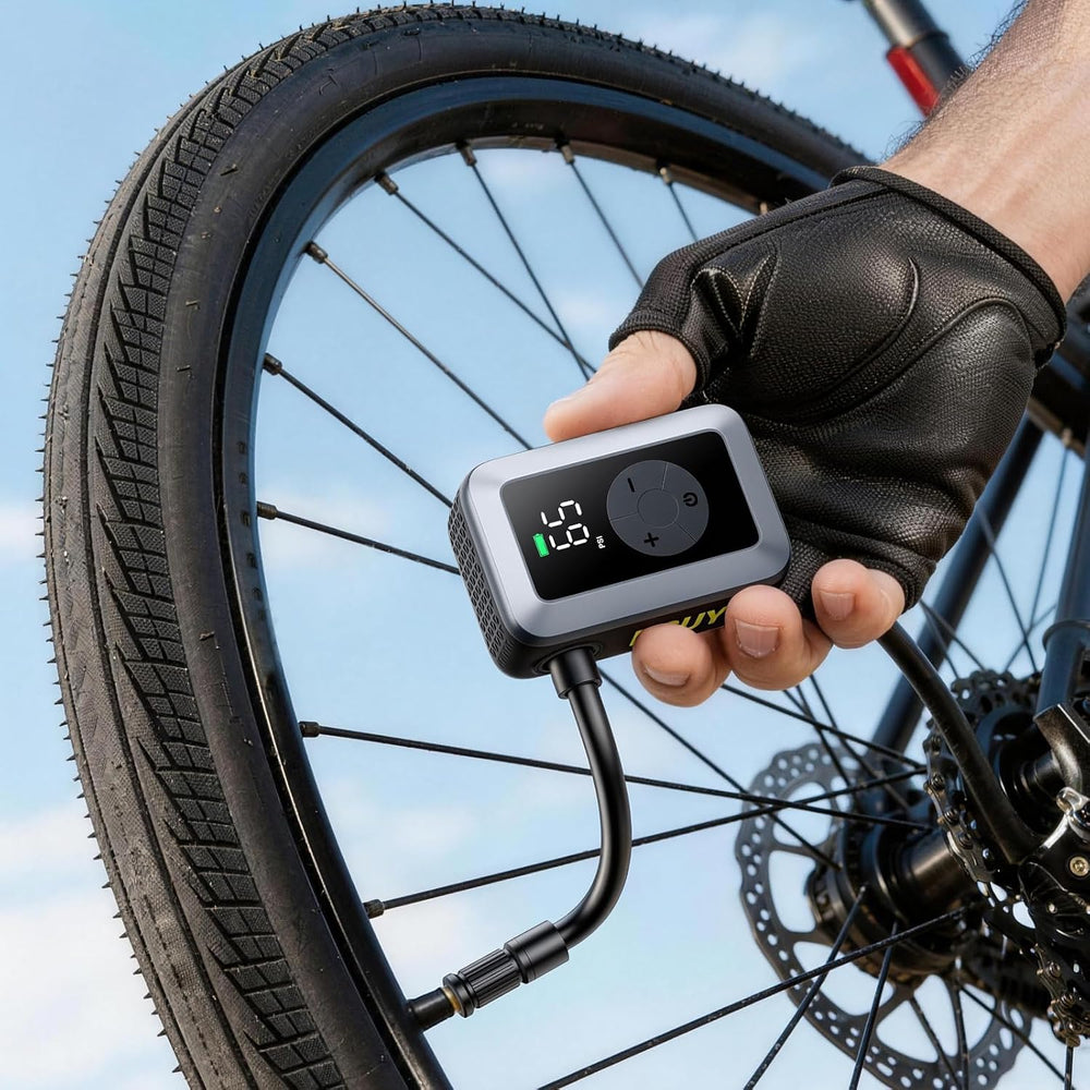 Mini Bike Tire Pump, 120PSI Electric Bicycle Pump with Digital Gauge, Auto St...