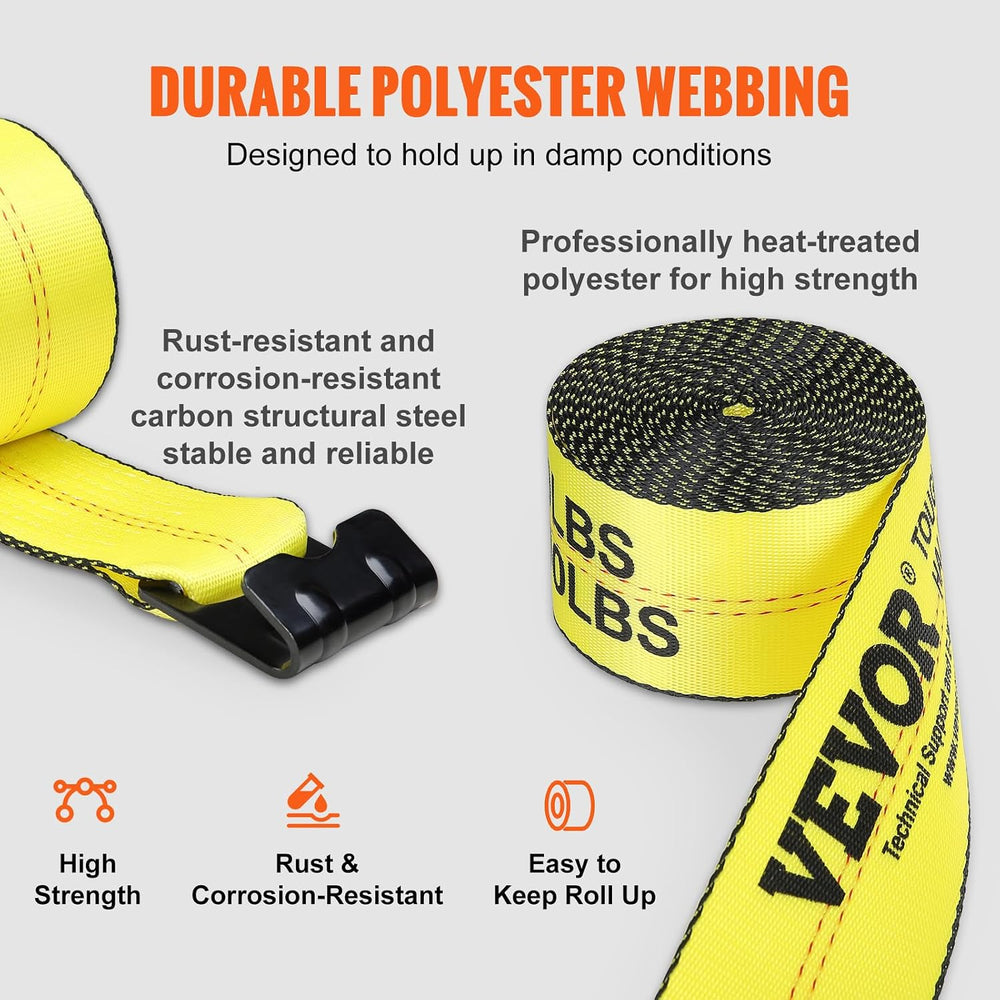 VEVOR Truck Straps, 4" x 30' Tie Down w/Flat Hooks 18,000lbs Break S...