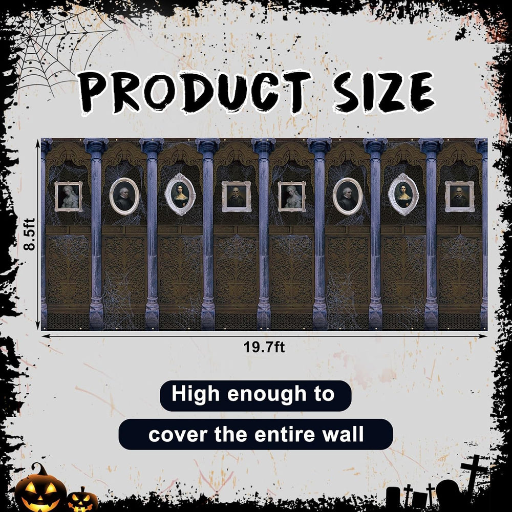 Halloween Backdrop Haunted House Middle Ages Fabric Banner, 19.7 x 8.5 ft
