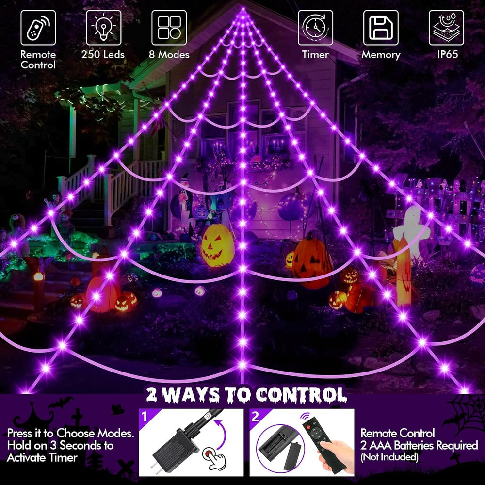 OCATO 200" Halloween Decorations Spider Web Lights Outdoor +59" Fak...