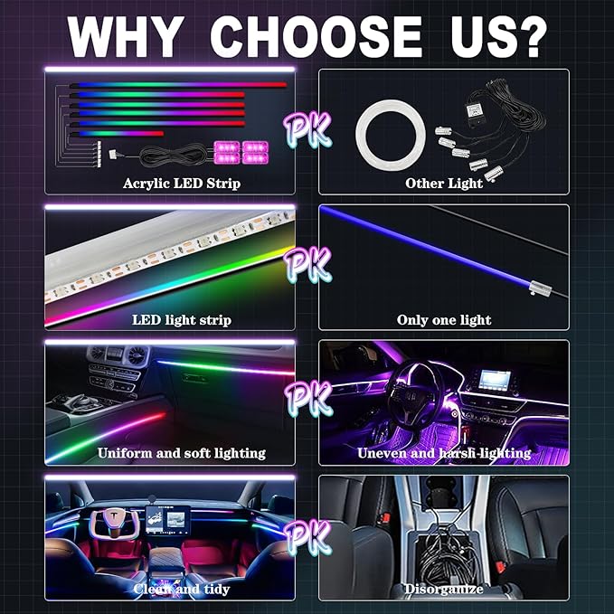 WEBUPAR Dreamcolor Acrylic Interior Car Lights, 10 in 1 LED Strip Lights