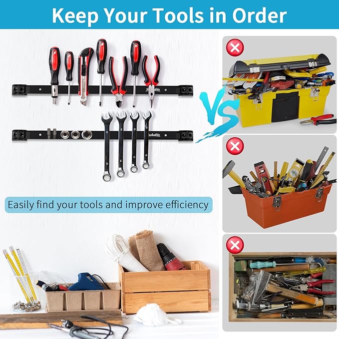 6 Pieces 18" Magnetic Tool Holder Strip, Metal Tool Organizer Rack