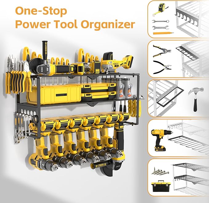 Power Tool Organizer Wall Mount Cordless, 15 Min Fast Install Metal Garage Tool