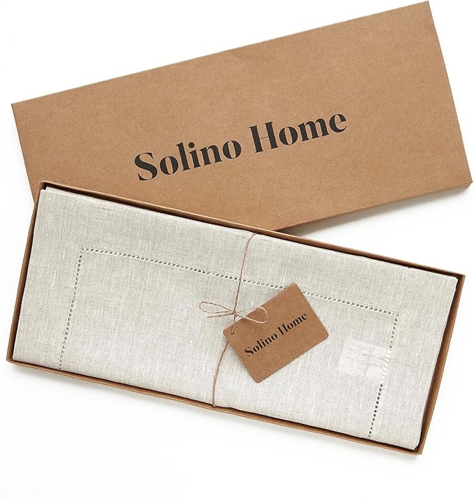 Solino Home Linen Light Natural Table Runner 36 Inches - Classic Hemstitch, 1...