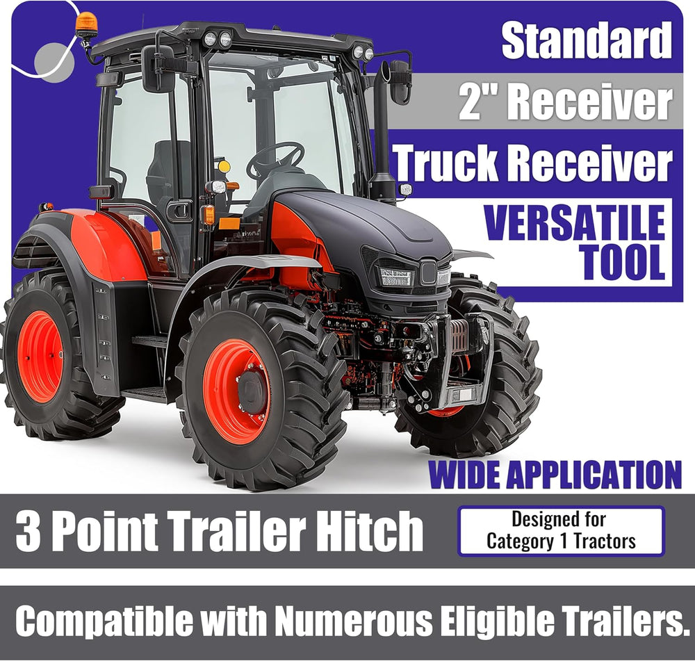 HECASA 3 Point 2 inch Trailer Hitch Receiver Drawbar for Category 1 Tractors