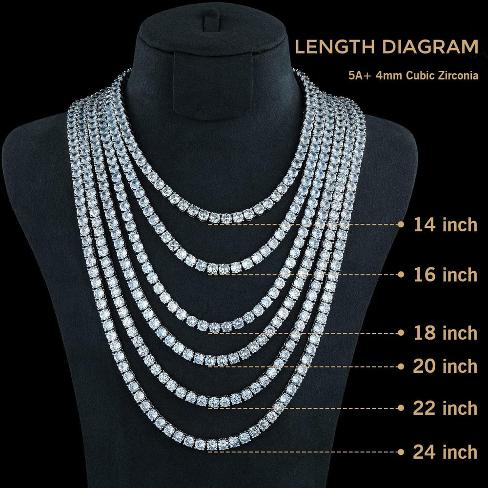 MDFUN Tennis Necklace 18K Gold Plated 4.0mm Cubic Zirconia Chain Men Women