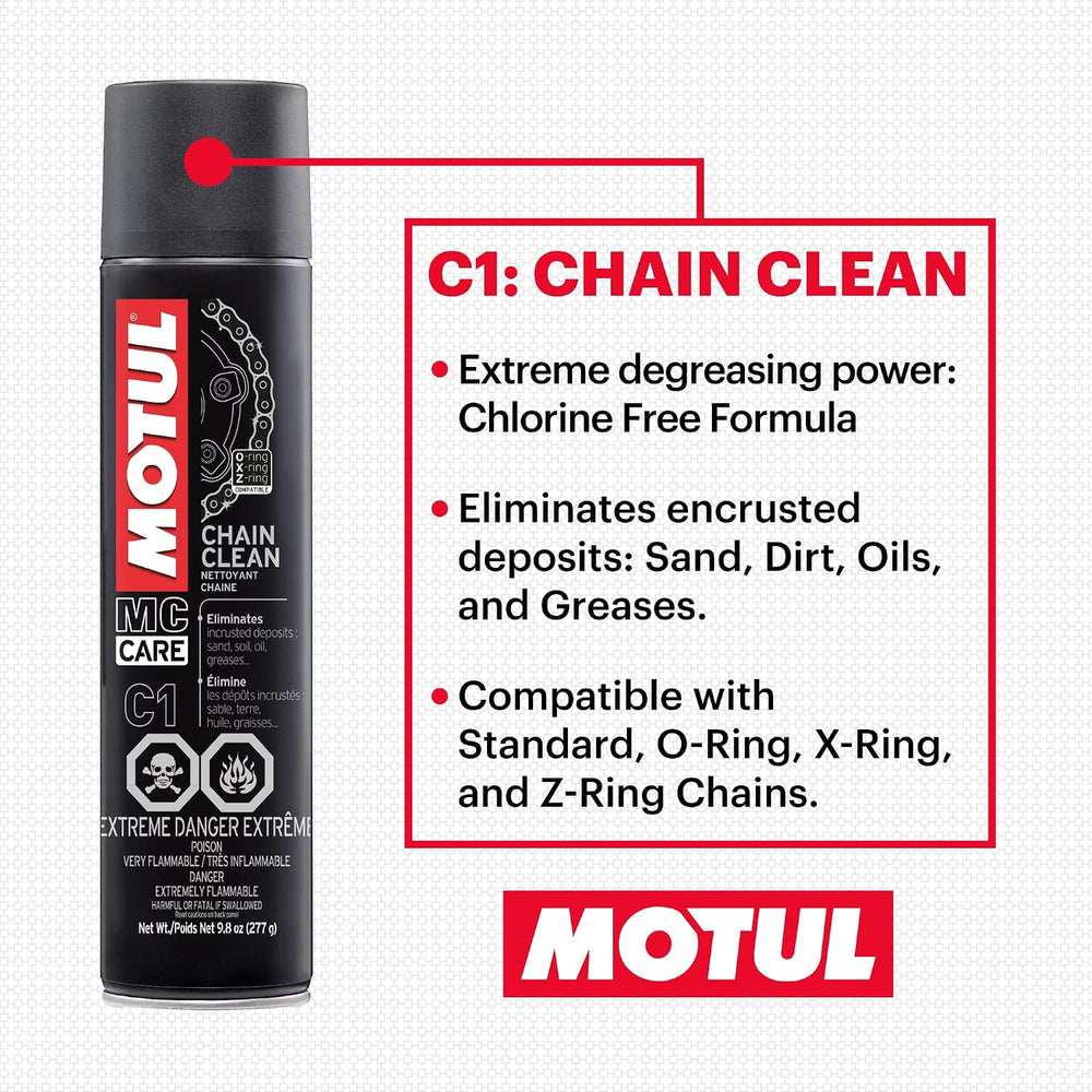 Motul C1 Chain Cleaner and C2 Motorcycle Chain Lube Kit with Brush, Gloves, a...