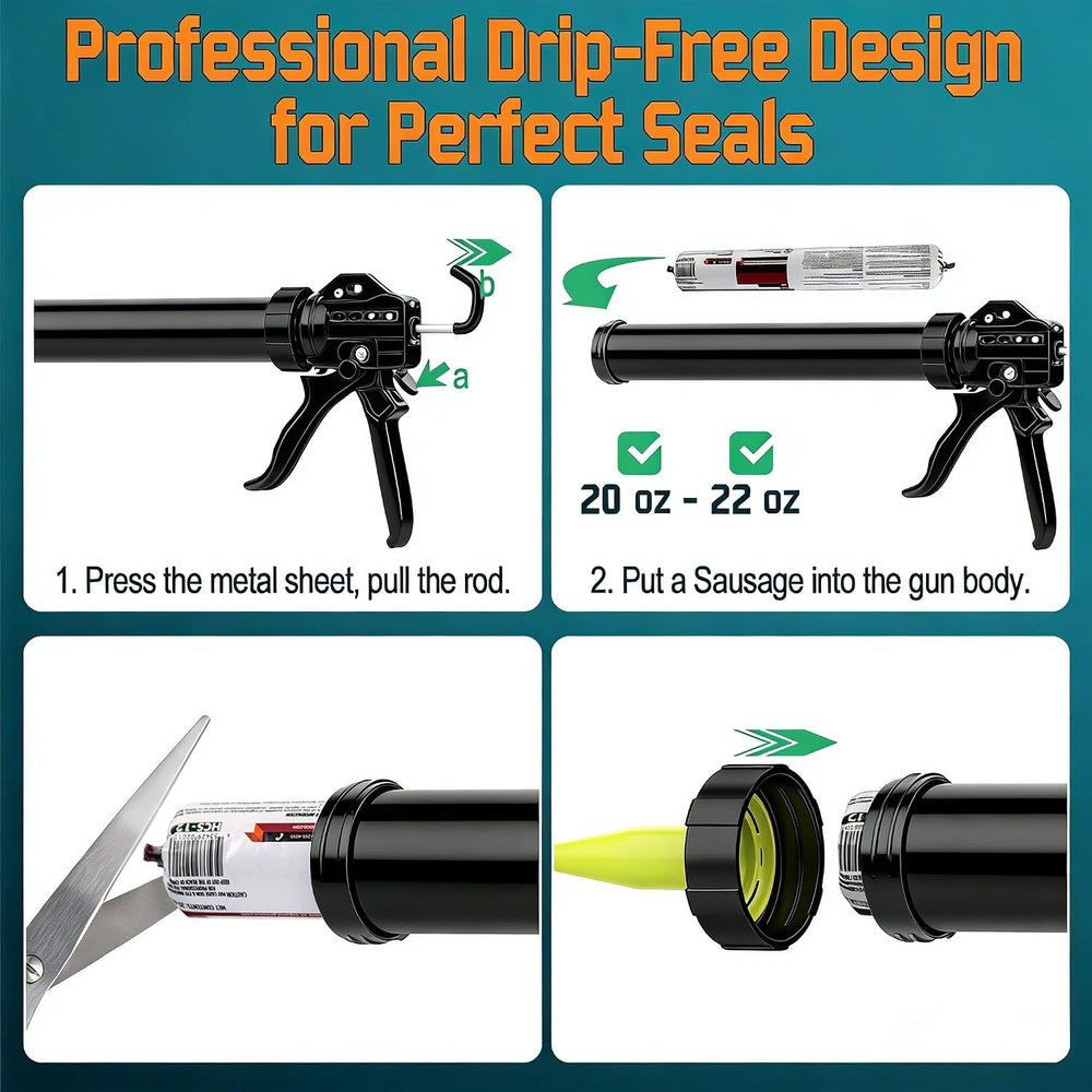 20 oz Sausage Caulk Gun, One-Touch Drip-Free | Effortless & Professional ...