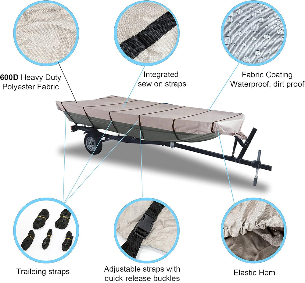 600D Jon Boat Cover Heavy Duty Waterproof Marine Grade UV Resistant Reinforce...