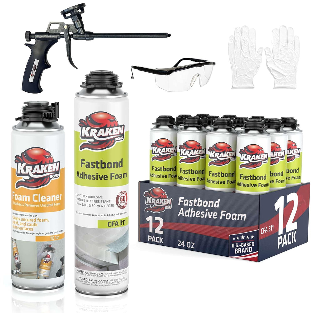 Kraken Bond Fastbond Spray Foam Adhesive (12x24oz.) - Heavy Duty Construction...