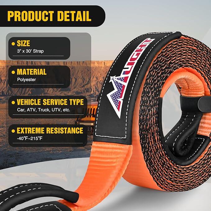 Nilight 3" x 30' Recovery Tow Strap Lab Tested 31, 500lbs Break Stre...