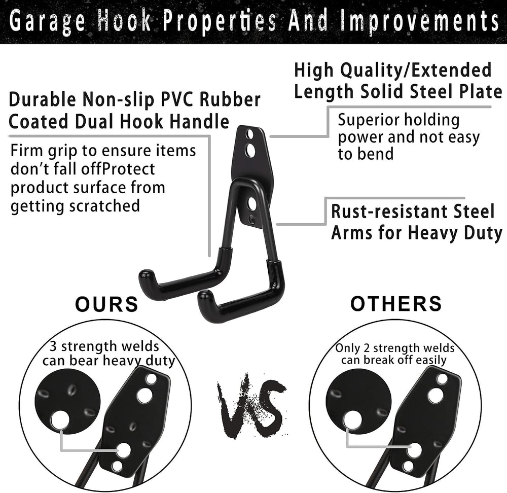 KOFANI Steel Garage Storage Hooks - 32 Pack Anti-Slip Coating, Heavy Duty Wal...