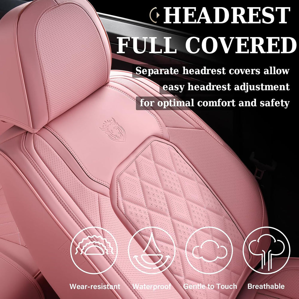 Coverado Car Seat Covers Full Set, Pink Leather Seat Covers for Cars, Univers...