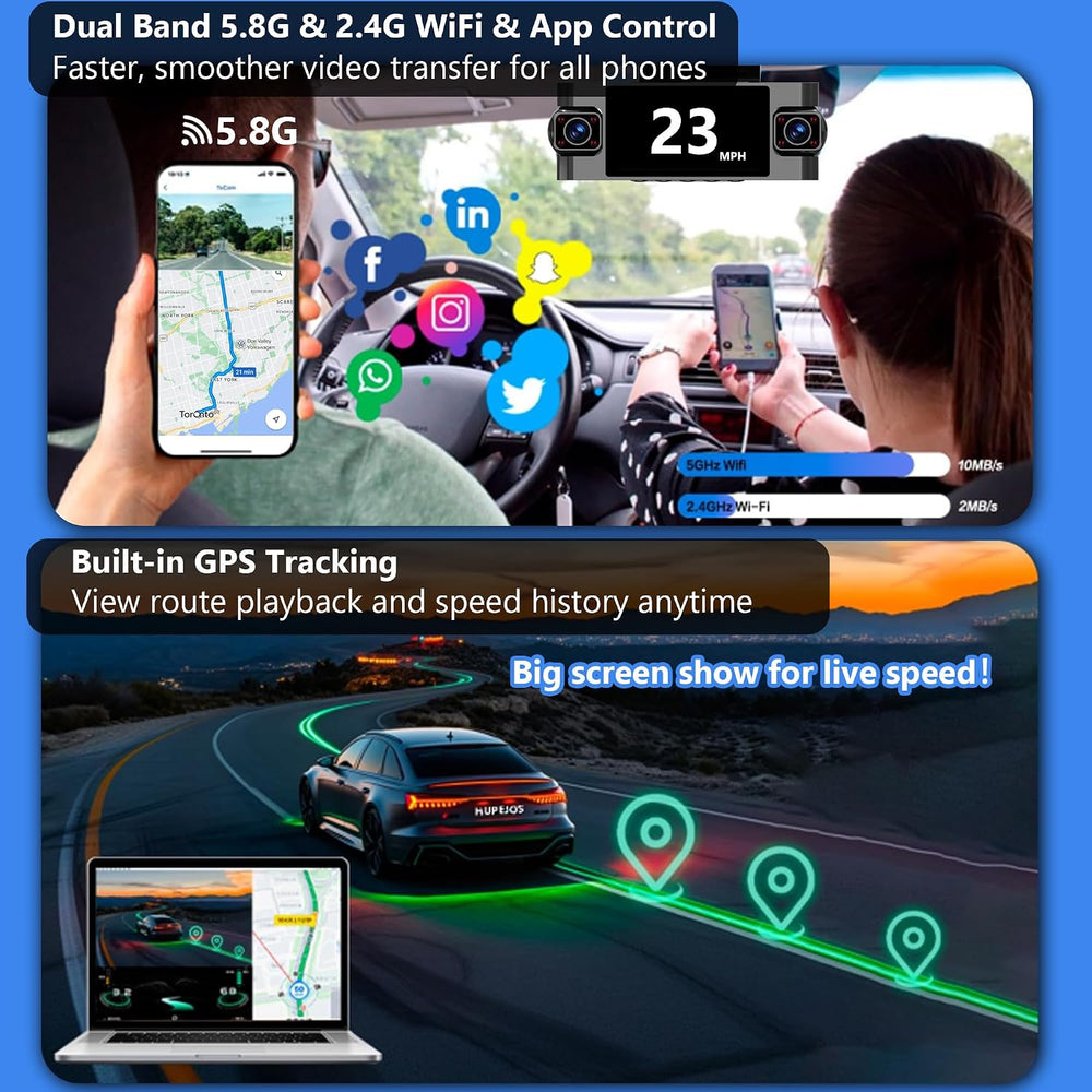 4K 4 Channel Dash Cam Front and Rear, 360 Car Camera, GPS & WiFi, 64GB Card