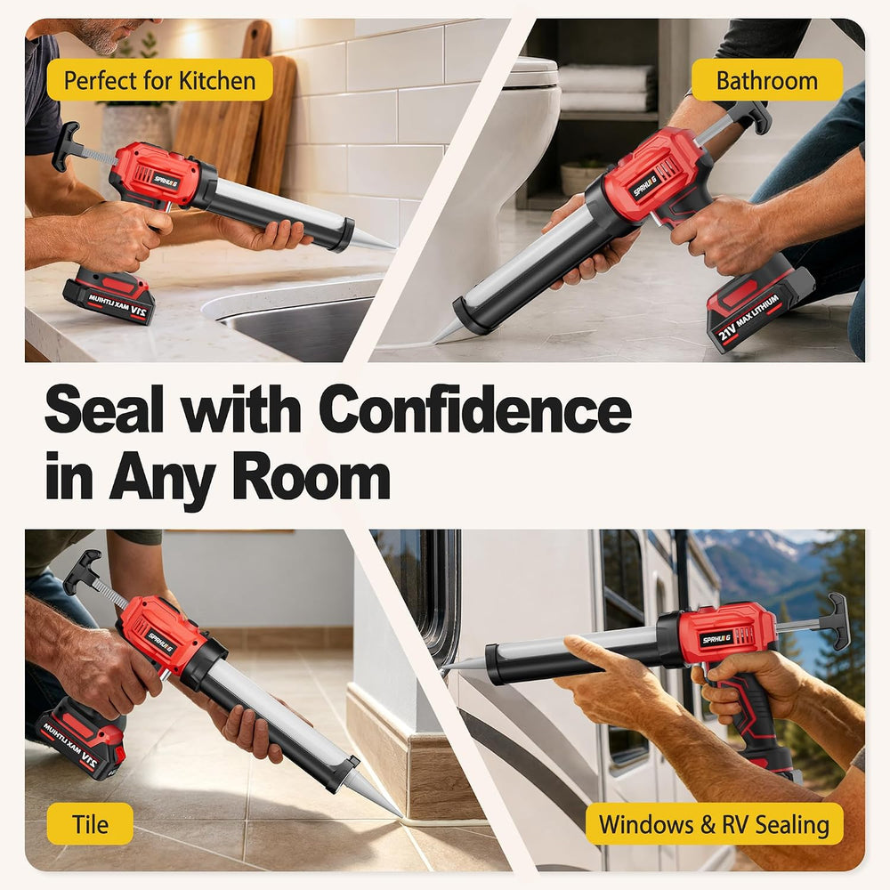 Cordless Electric Caulking Gun Automatic Battery Powered Caulk Gun with 21V 2...