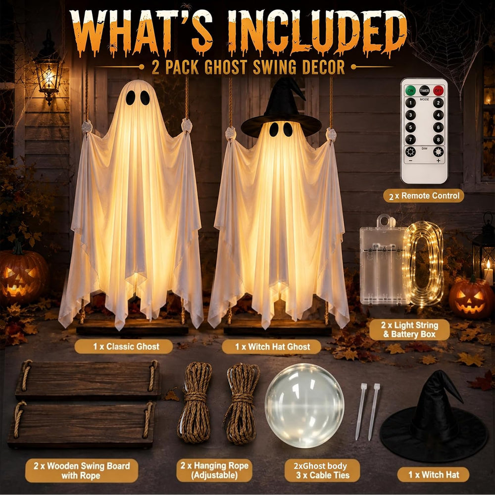 2-Pack Hanging Swinging Ghosts Outdoor Decor for Halloween