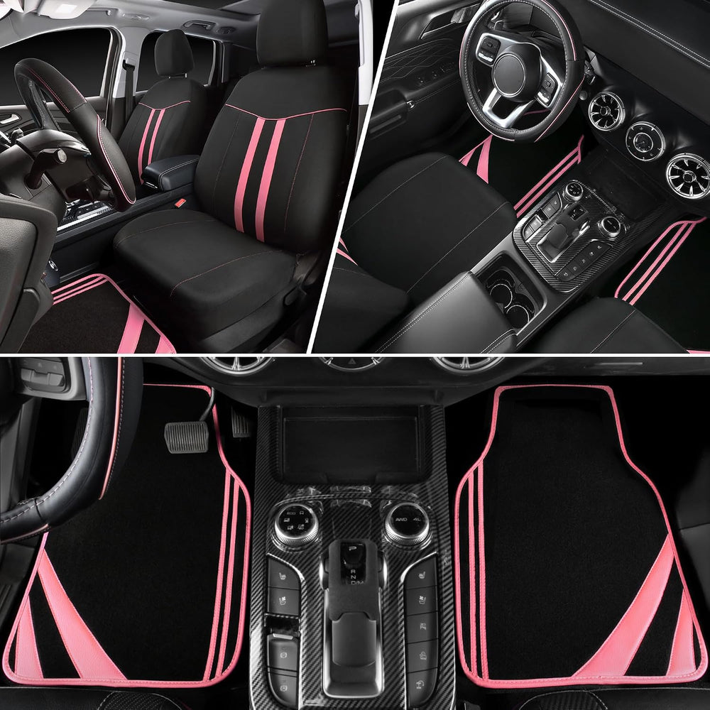 CAR PASS Car Seat Covers Full Set for Women Girls with Waterproof Car Floor M...