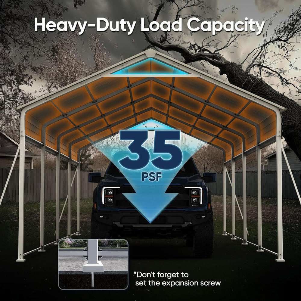 Quictent 12x21 FT Heavy Duty Metal Carport, Galvanized Steel Hard Top SUV/Tru...