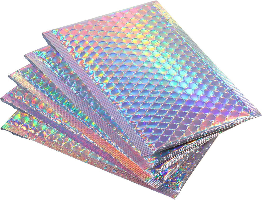 100 Pack Metallic Bubble Mailers 3 Sizes Holographic Padded Bubble Rainbow Po...