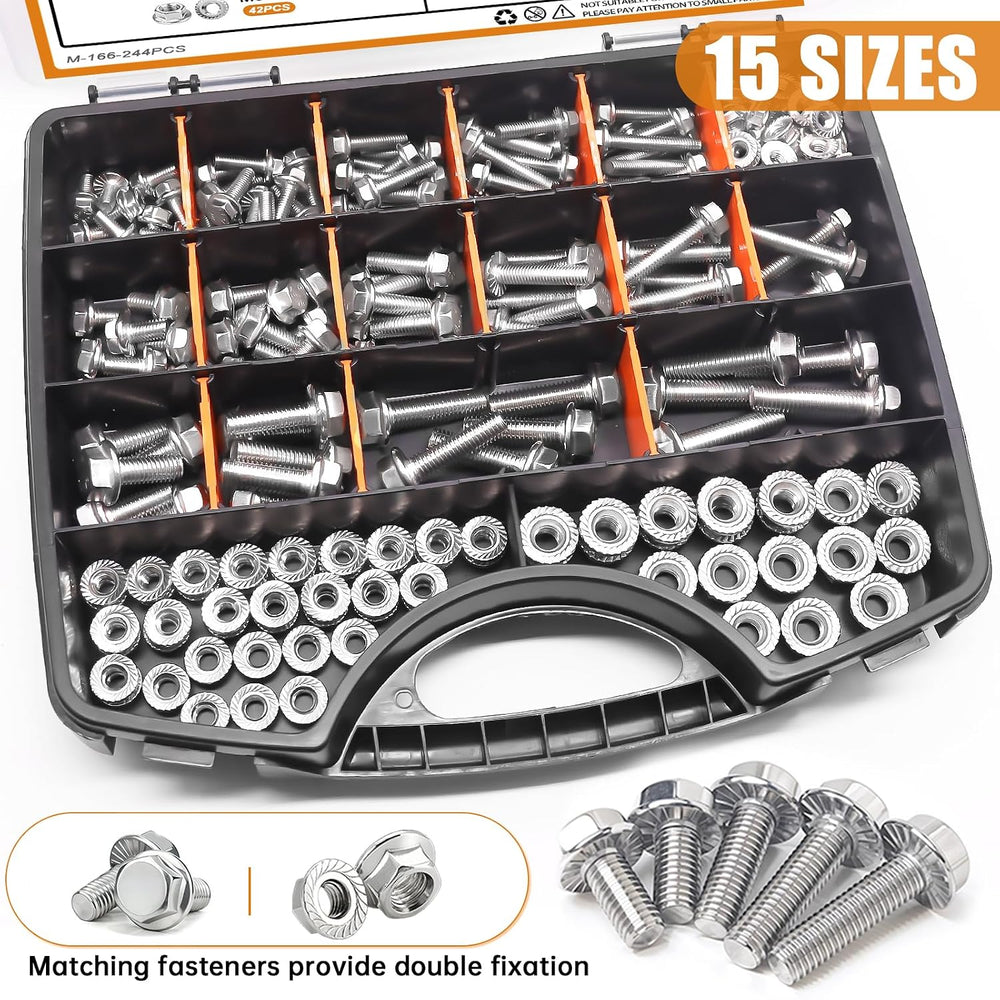 mankk 244PCS 304 Stainless Steel Metric Flange Bolts and Nuts Assortment Kit ...