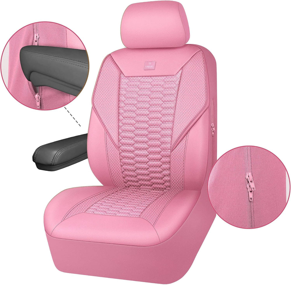 CAR PASS 3D Foam Mesh Leather Car Seat Covers Full Set, Pink Breathable Mesh ...