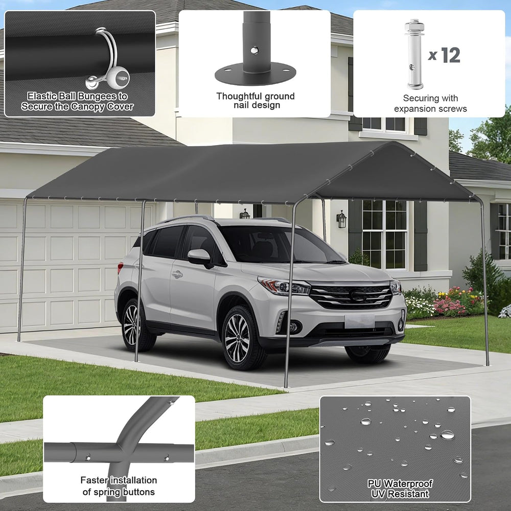 10 x 20 FT Carport Heavy Duty, Portable Garage Canopy Outdoor(Grey)