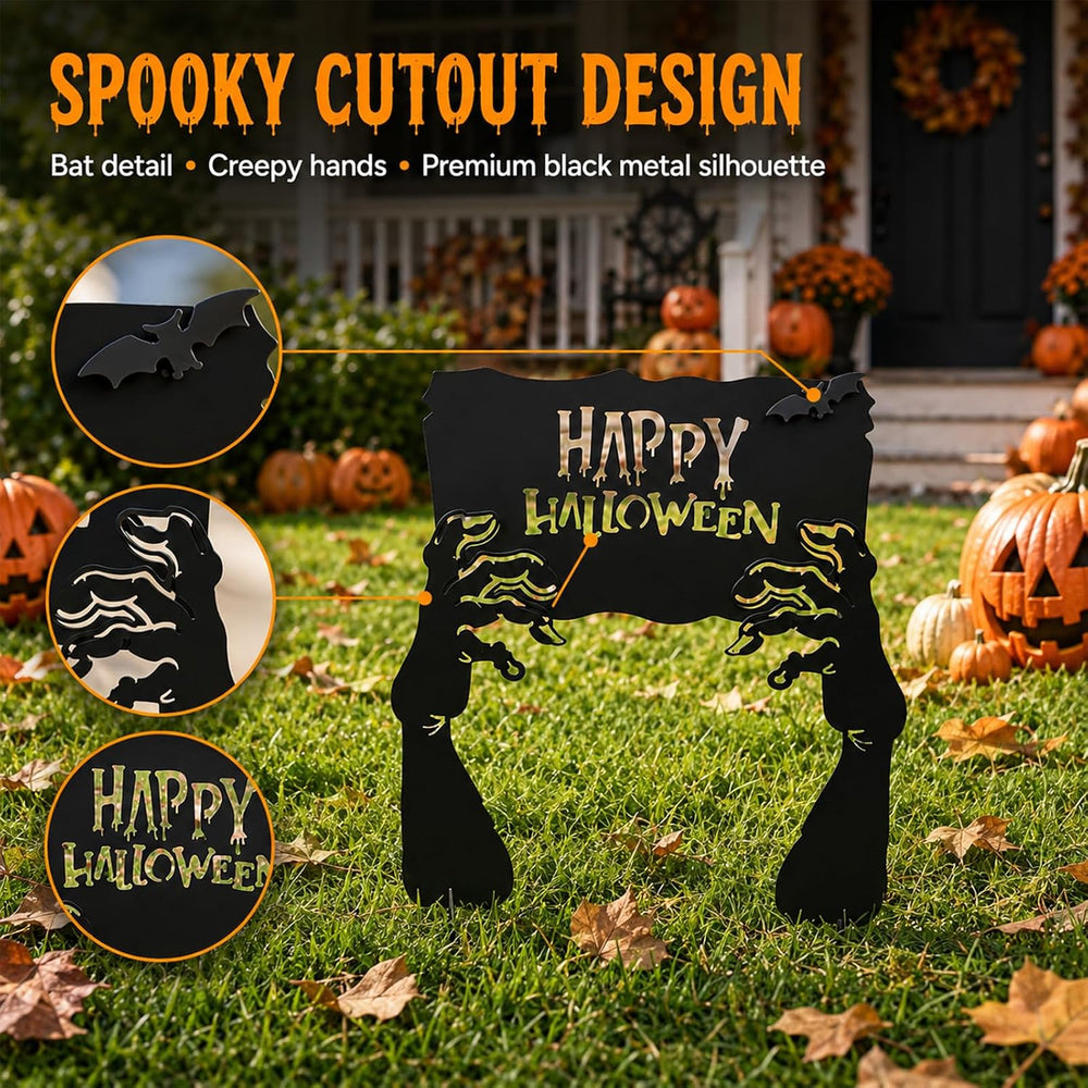 Metal Hand Happy Halloween Garden Stakes๏ผDecorative Scary Yard Stakes