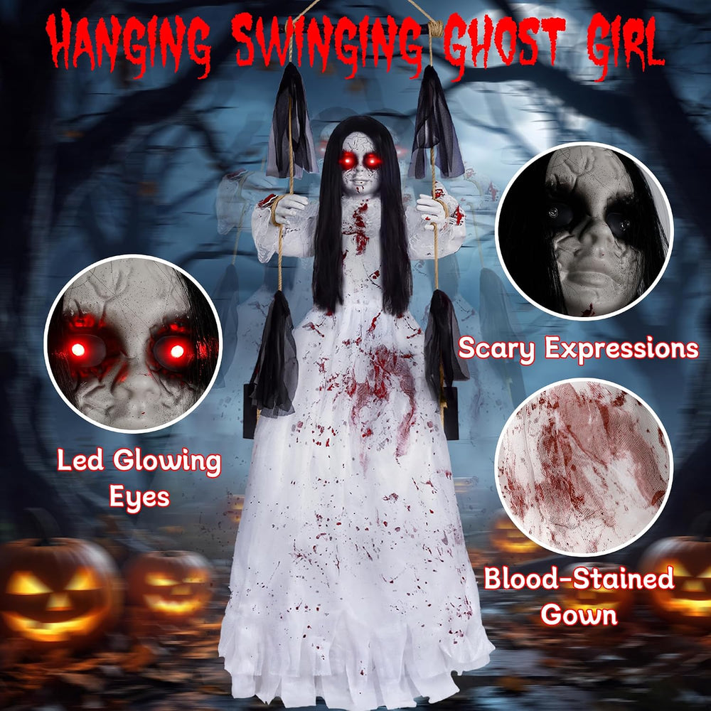 Halloween Decorations Outdoor, Scary Hanging Swinging Girl Props Sound & ...