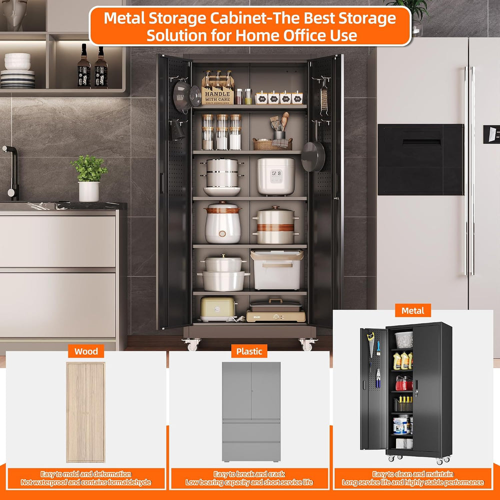 SUXXAN 71"x32"Wx16 D Metal Garage Storage Cabinet with Wheels,Black