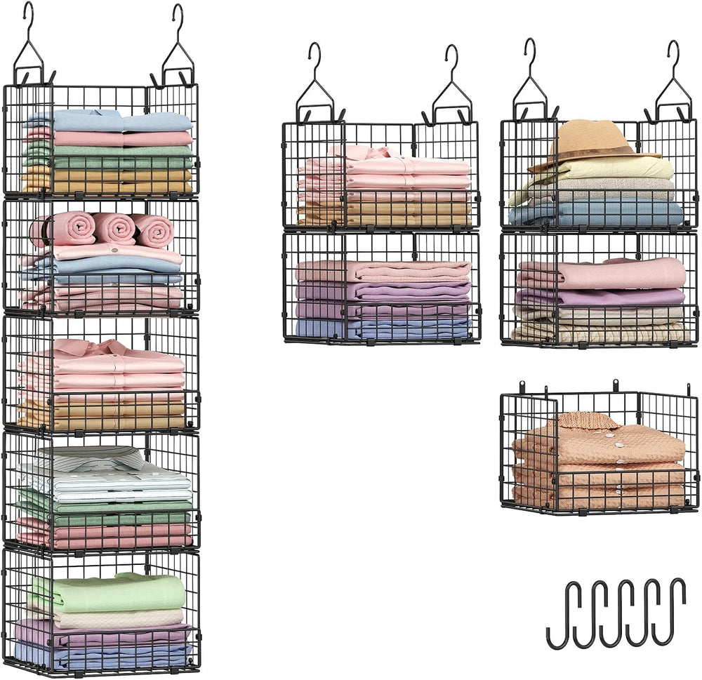 Sonyabecca 5-Tier Hanging Closet Organizer โ Black Closet Storage Shelves wit...