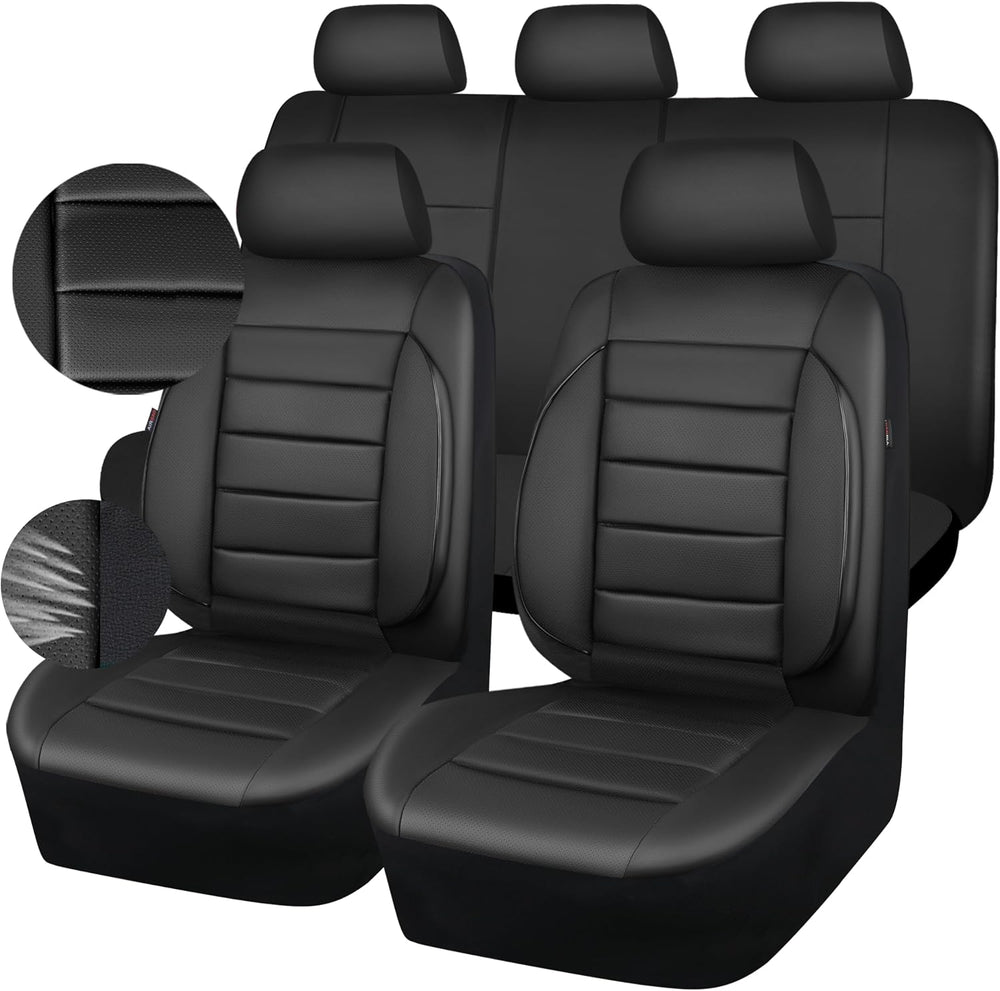 CAR PASS Leather Seat Covers Full Set Universal Water Resistant 3D Foam Back ...