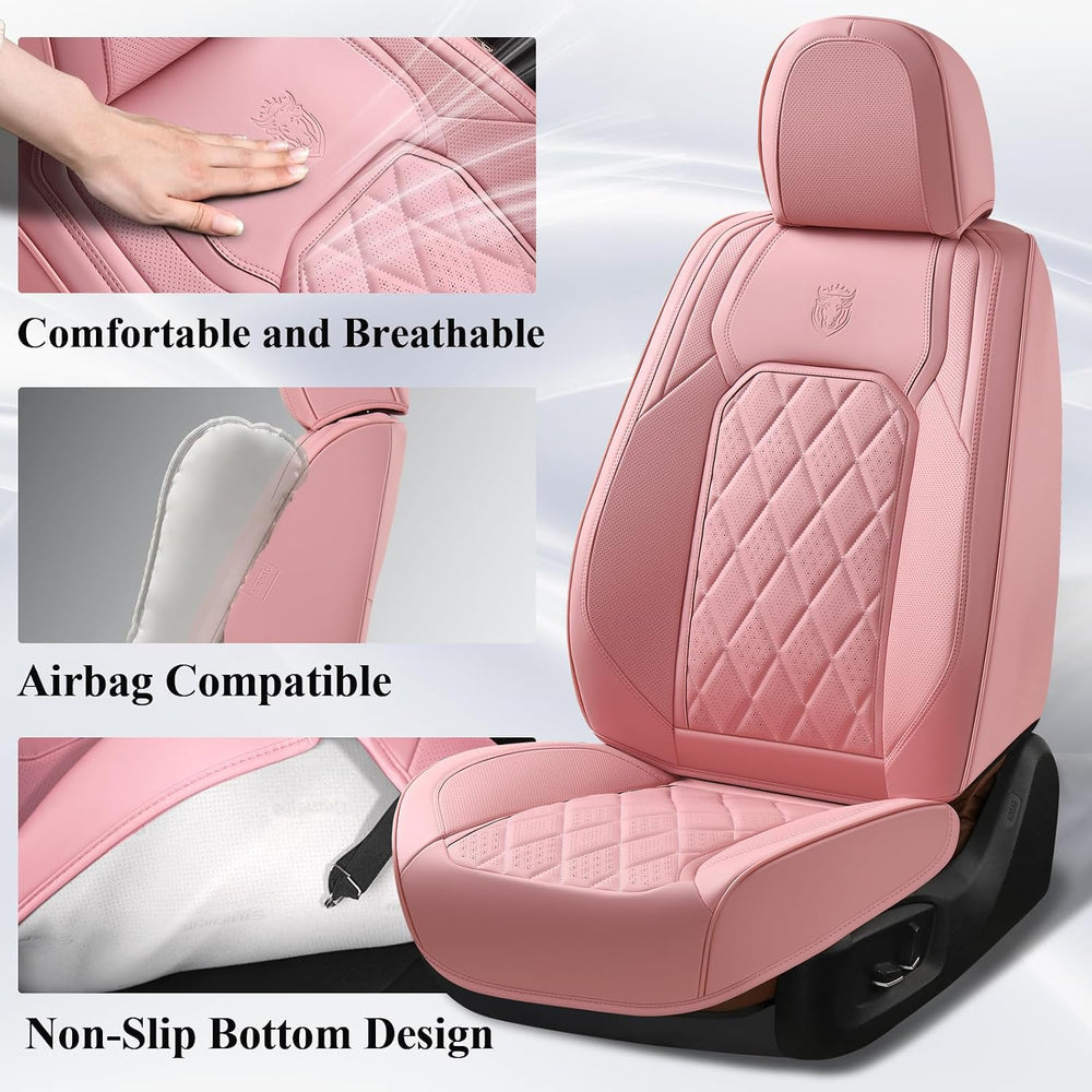Coverado Car Seat Covers Full Set, Pink Leather Seat Covers for Cars, Univers...