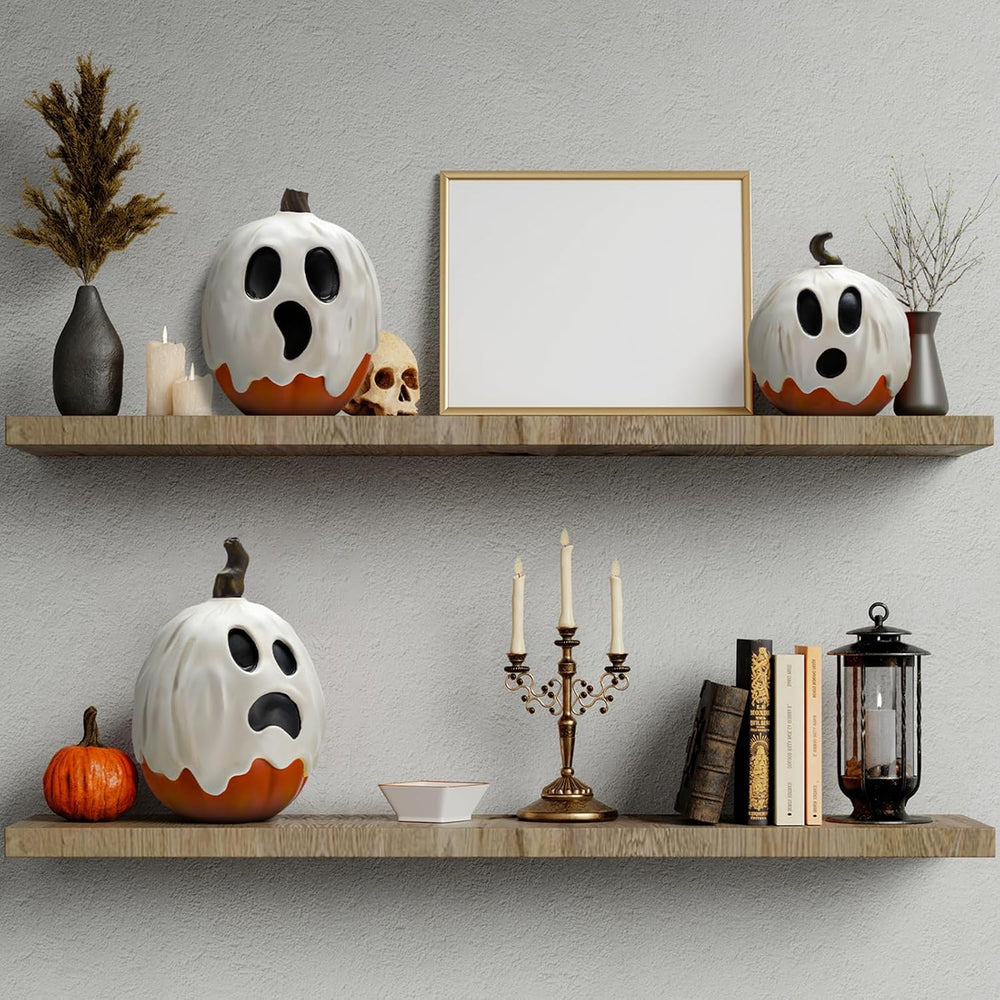 Halloscume 3 Pcs Halloween Ghost Pumpkins Figurines Resin Pumpkins Decor