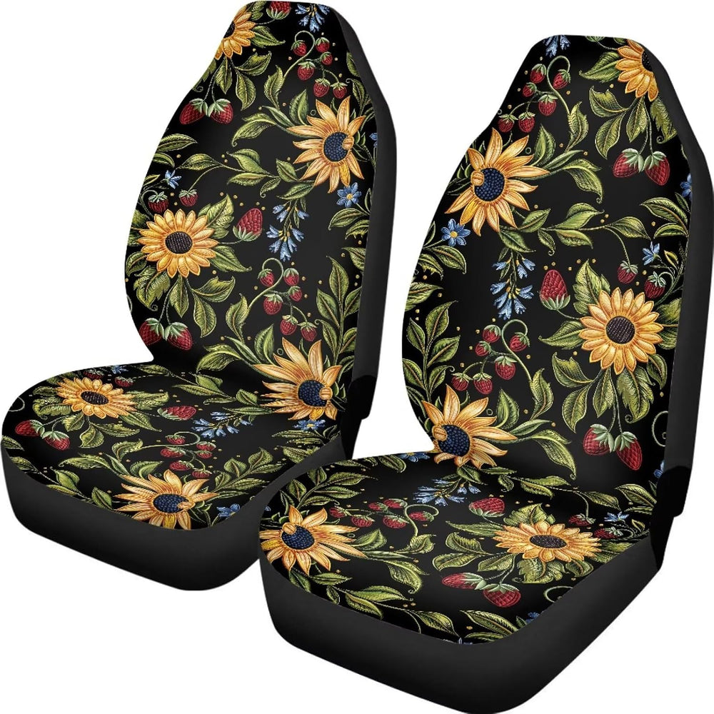 Strawberry & Sunflower Print Car Seat Covers for Men Women, Auto Decorati...